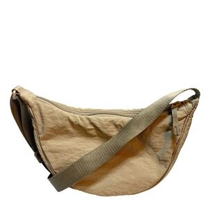 UNIQLO Round Mini Shoulder Bag Beige Nylon Crossbody Crescent